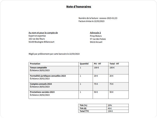 note d'honoraire expert-comptable